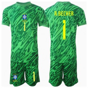 Brazílie Alisson Becker #1 Brankářské Dětské Domácí dres komplet Copa America 2024 Krátký Rukáv (+ trenýrky)